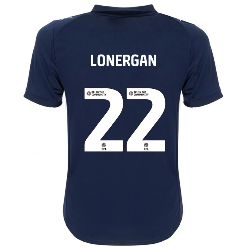 Danxen Mænd Andy Lonergan #22 Marineblå Hvid Udebane Spillertrøjer 2025/26 Trøje T-Shirt