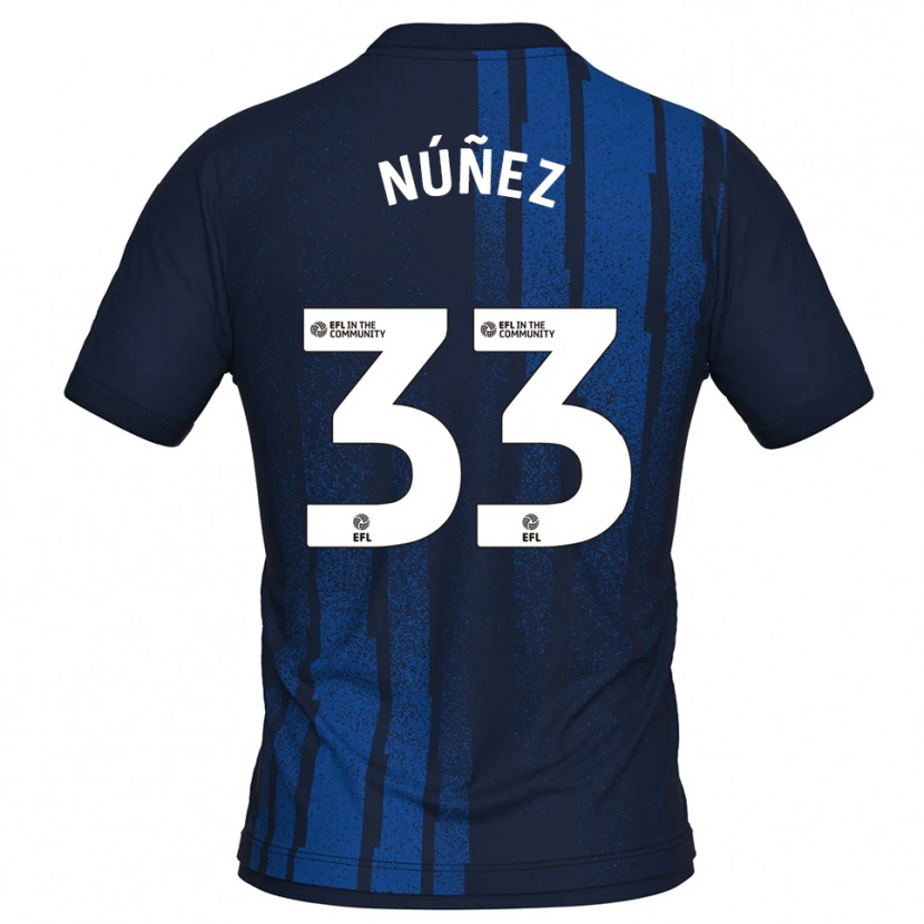 Danxen Mænd Anthony Núñez #33 Marineblå Hvid Udebane Spillertrøjer 2025/26 Trøje T-Shirt