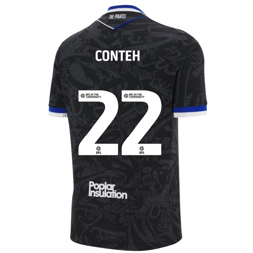 Danxen Mænd Kamil Conteh #22 Sort Hvid Udebane Spillertrøjer 2025/26 Trøje T-Shirt