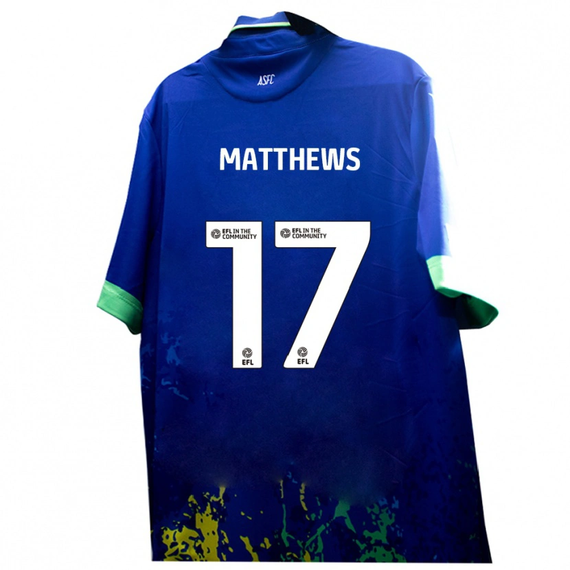 Danxen Mænd Devon Matthews #17 Blå Gul Udebane Spillertrøjer 2025/26 Trøje T-Shirt