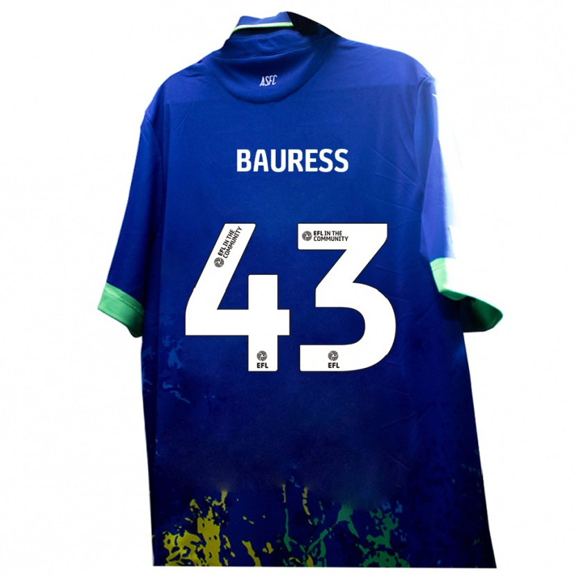 Danxen Mænd Joe Bauress #43 Blå Gul Udebane Spillertrøjer 2025/26 Trøje T-Shirt