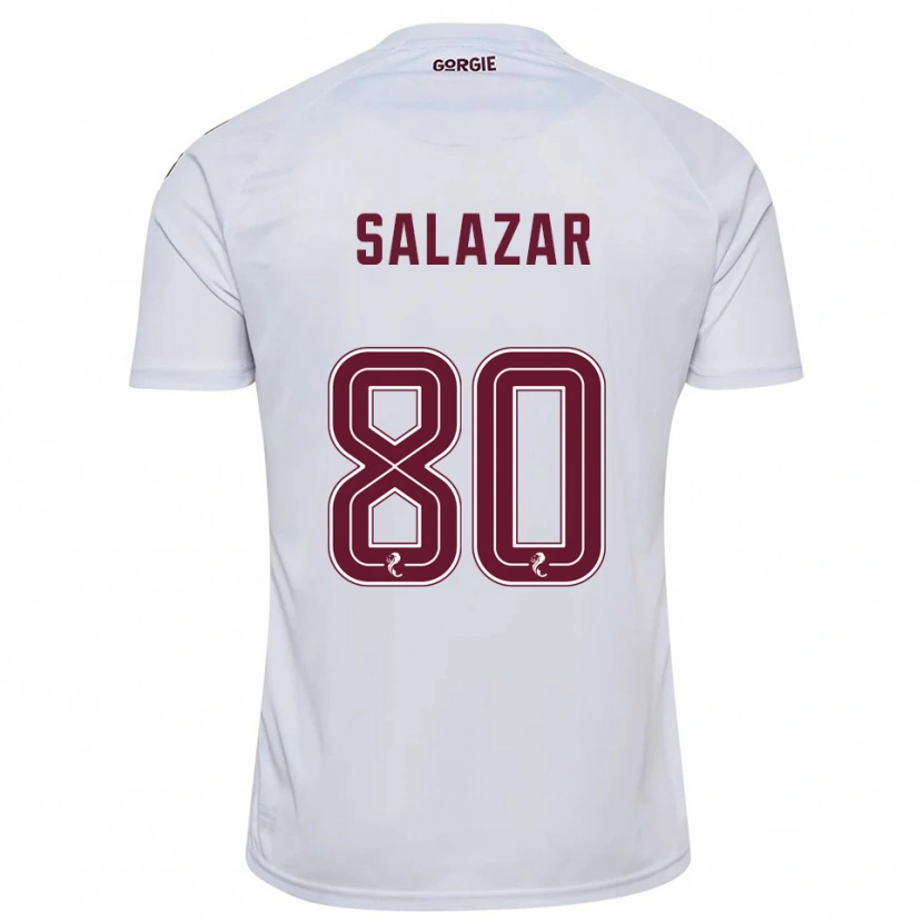 Danxen Mænd Andrés Salazar #80 Hvid Burgunder Udebane Spillertrøjer 2025/26 Trøje T-Shirt