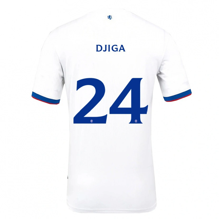 Danxen Mænd Nasser Djiga #24 Hvid Rød Blå Udebane Spillertrøjer 2025/26 Trøje T-Shirt