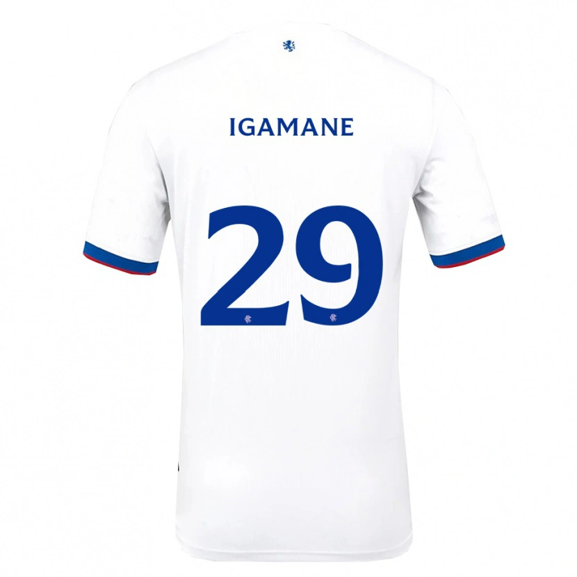 Danxen Mænd Hamza Igamane #29 Hvid Rød Blå Udebane Spillertrøjer 2025/26 Trøje T-Shirt