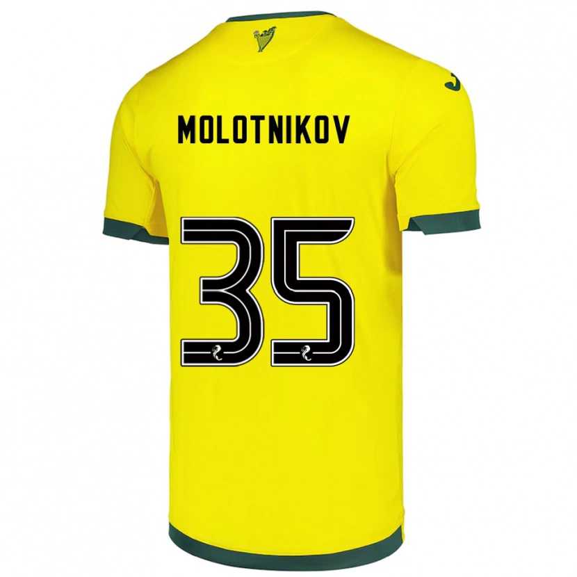 Danxen Mænd Rudi Molotnikov #35 Gul Grøn Udebane Spillertrøjer 2025/26 Trøje T-Shirt