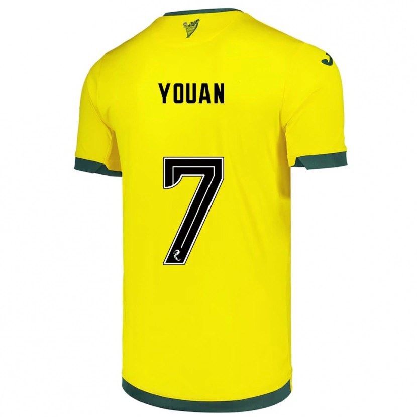 Danxen Mænd Élie Youan #7 Gul Grøn Udebane Spillertrøjer 2025/26 Trøje T-Shirt