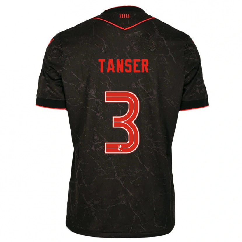 Danxen Mænd Scott Tanser #3 Sort Rød Udebane Spillertrøjer 2025/26 Trøje T-Shirt