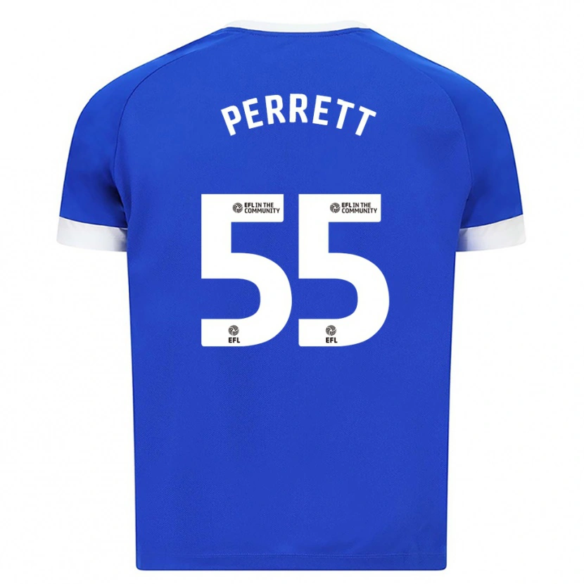 Danxen Kvinder Troy Perrett #55 Blå Hvid Hjemmebane Spillertrøjer 2025/26 Trøje T-Shirt
