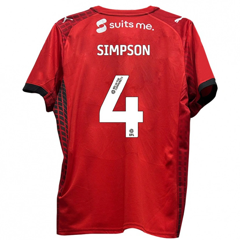 Danxen Kvinder Jack Simpson #4 Rød Sort Hjemmebane Spillertrøjer 2025/26 Trøje T-Shirt