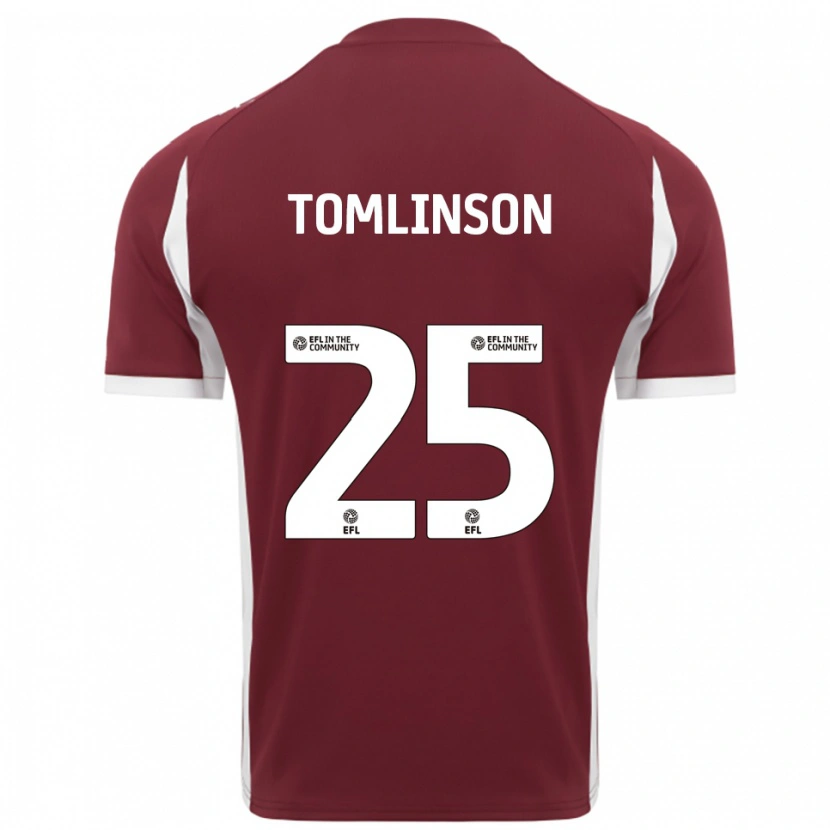 Danxen Kvinder Josh Tomlinson #25 Burgunder Hvid Hjemmebane Spillertrøjer 2025/26 Trøje T-Shirt