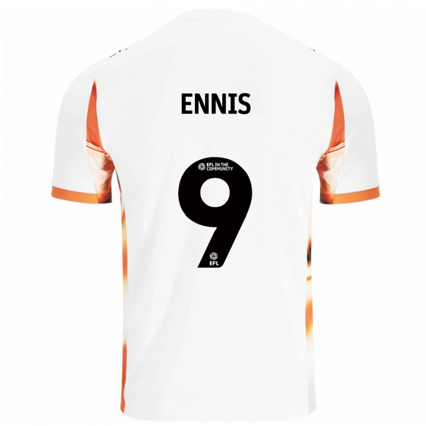 Danxen Kvinder Niall Ennis #9 Hvid Orange Sort Udebane Spillertrøjer 2025/26 Trøje T-Shirt