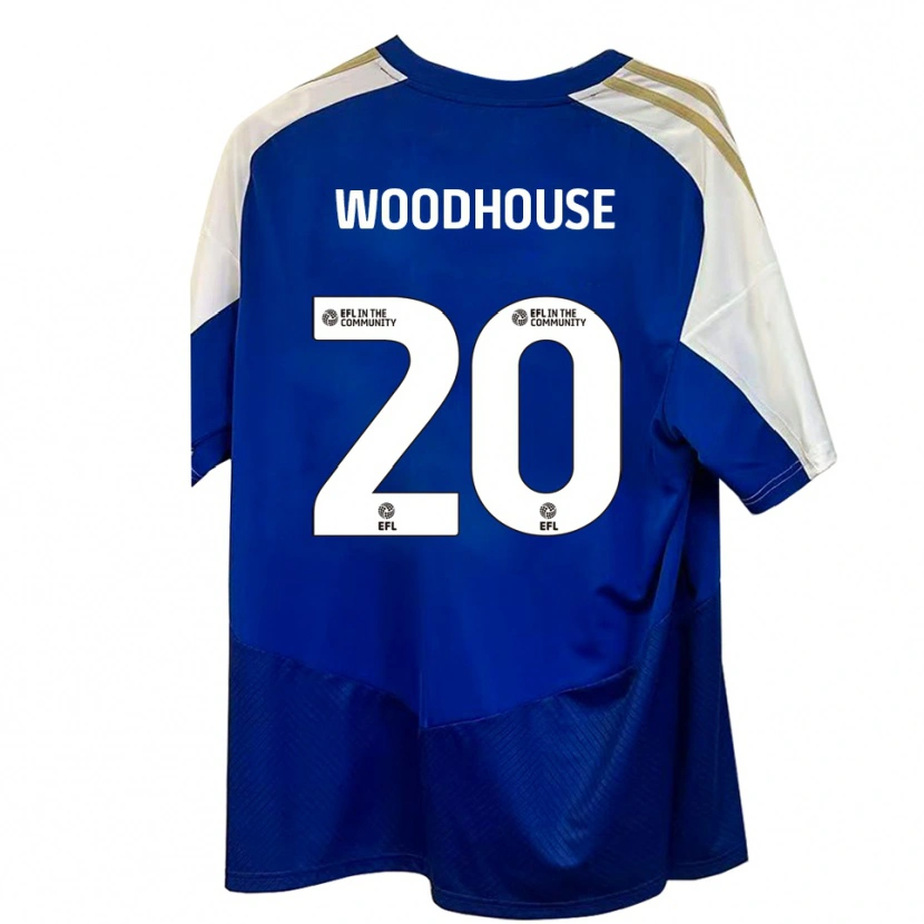 Danxen Kvinder Luca Woodhouse #20 Blå Hvid Guld Udebane Spillertrøjer 2025/26 Trøje T-Shirt