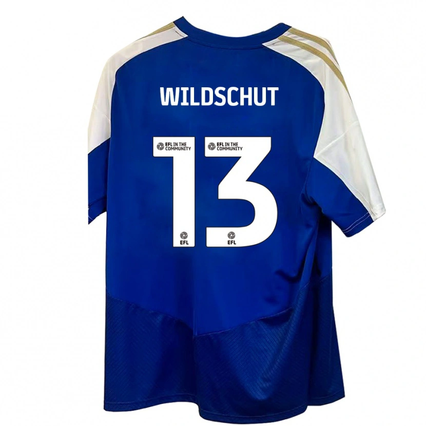 Danxen Kvinder Yanic Wildschut #13 Blå Hvid Guld Udebane Spillertrøjer 2025/26 Trøje T-Shirt