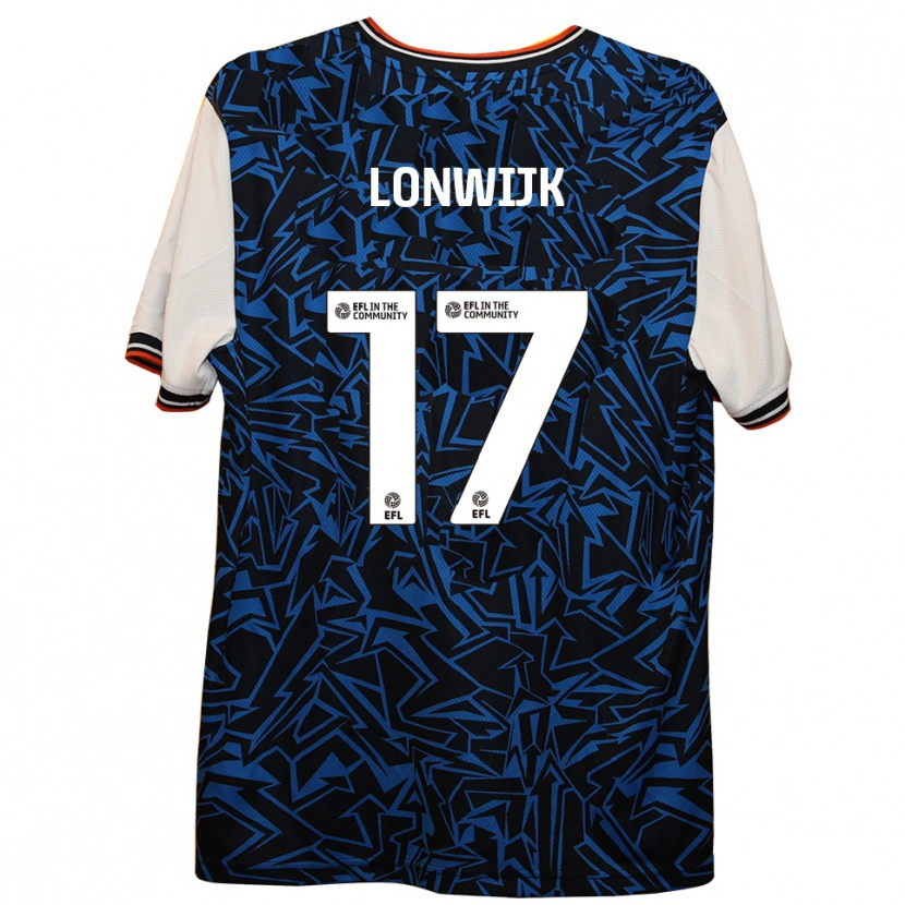 Danxen Kvinder Nigel Lonwijk #17 Blå Sort Hvid Udebane Spillertrøjer 2025/26 Trøje T-Shirt