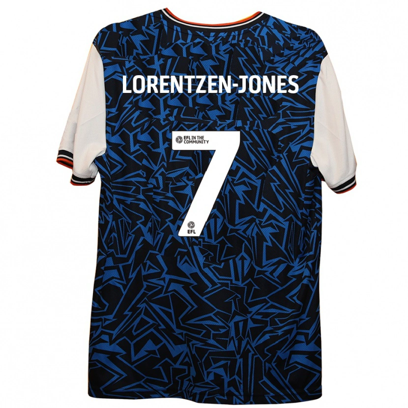 Danxen Kvinder Jack Lorentzen-Jones #7 Blå Sort Hvid Udebane Spillertrøjer 2025/26 Trøje T-Shirt