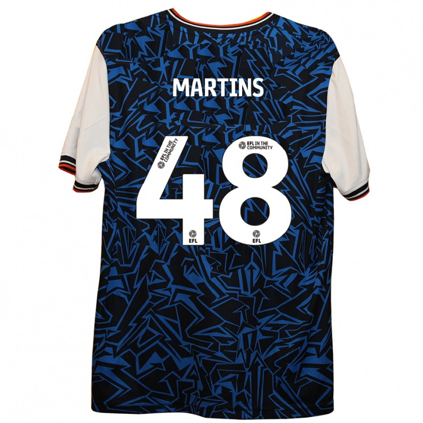 Danxen Kvinder Dominic Dos Santos Martins #48 Blå Sort Hvid Udebane Spillertrøjer 2025/26 Trøje T-Shirt