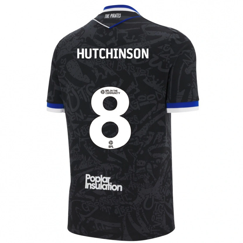 Danxen Kvinder Isaac Hutchinson #8 Sort Hvid Udebane Spillertrøjer 2025/26 Trøje T-Shirt