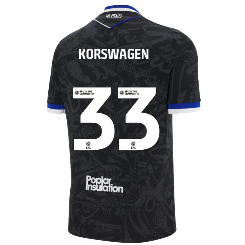 Danxen Kvinder Mattijis Korswagen #33 Sort Hvid Udebane Spillertrøjer 2025/26 Trøje T-Shirt