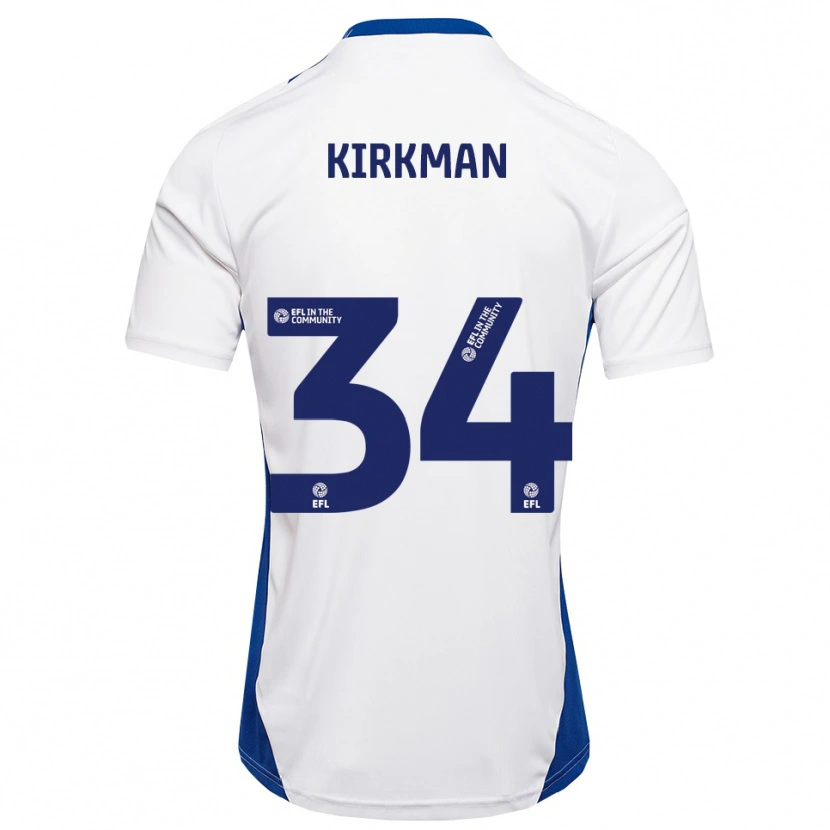 Danxen Kvinder Billy Kirkman #34 Hvid Blå Udebane Spillertrøjer 2025/26 Trøje T-Shirt