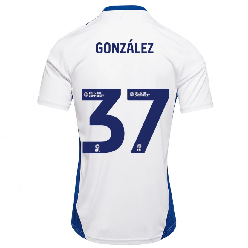 Danxen Kvinder Dani González #37 Hvid Blå Udebane Spillertrøjer 2025/26 Trøje T-Shirt