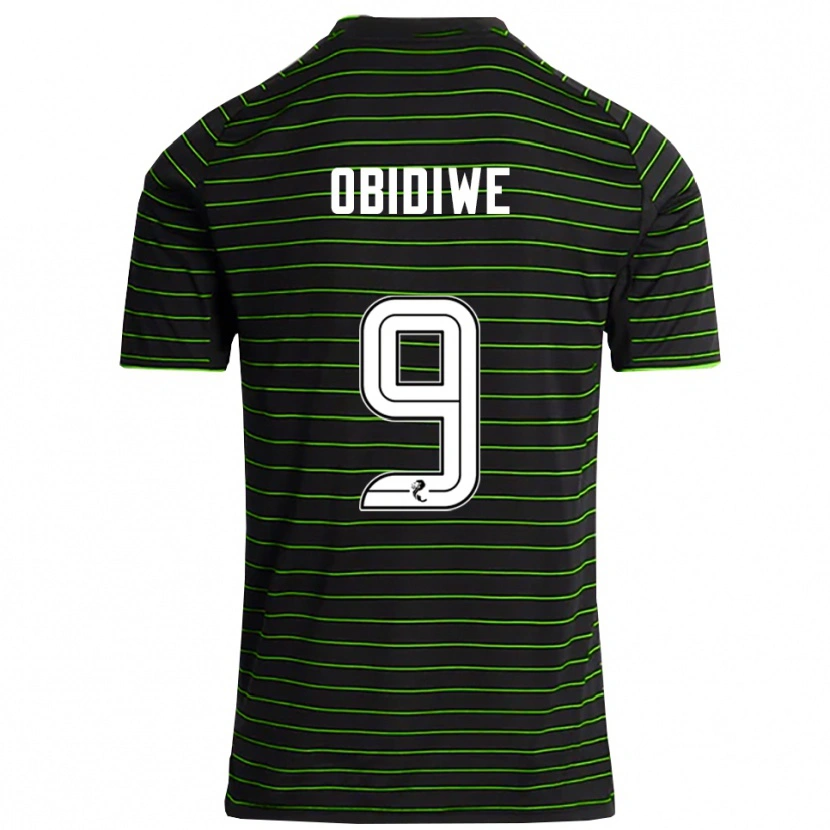 Danxen Kvinder Emmanuel Obidiwe #9 Sort Grøn Udebane Spillertrøjer 2025/26 Trøje T-Shirt