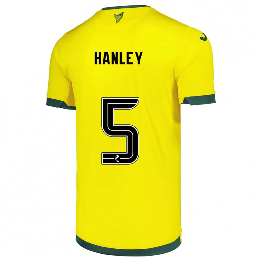 Danxen Kvinder Grant Hanley #5 Gul Grøn Udebane Spillertrøjer 2025/26 Trøje T-Shirt