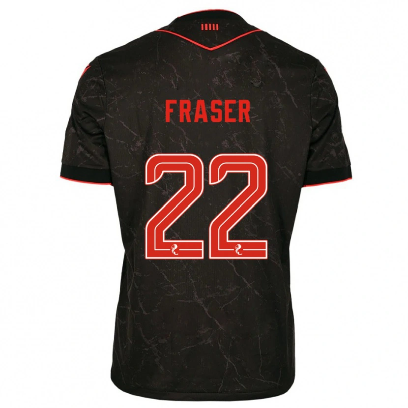 Danxen Kvinder Marcus Fraser #22 Sort Rød Udebane Spillertrøjer 2025/26 Trøje T-Shirt