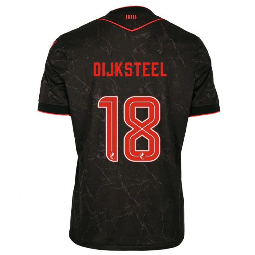 Danxen Kvinder Malik Dijksteel #18 Sort Rød Udebane Spillertrøjer 2025/26 Trøje T-Shirt