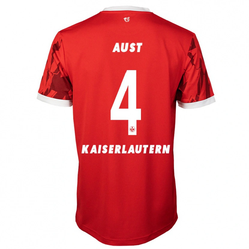 Danxen Børn Luca Aust #4 Rød Hvid Hjemmebane Spillertrøjer 2025/26 Trøje T-Shirt