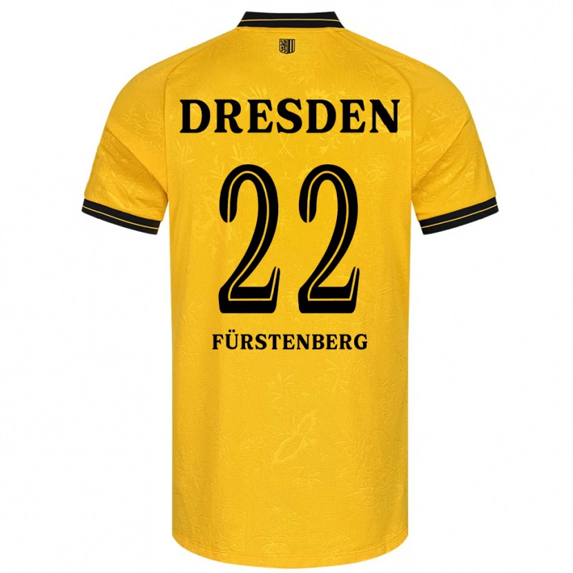Danxen Børn Mattis Fürstenberg #22 Gul Sort Hjemmebane Spillertrøjer 2025/26 Trøje T-Shirt