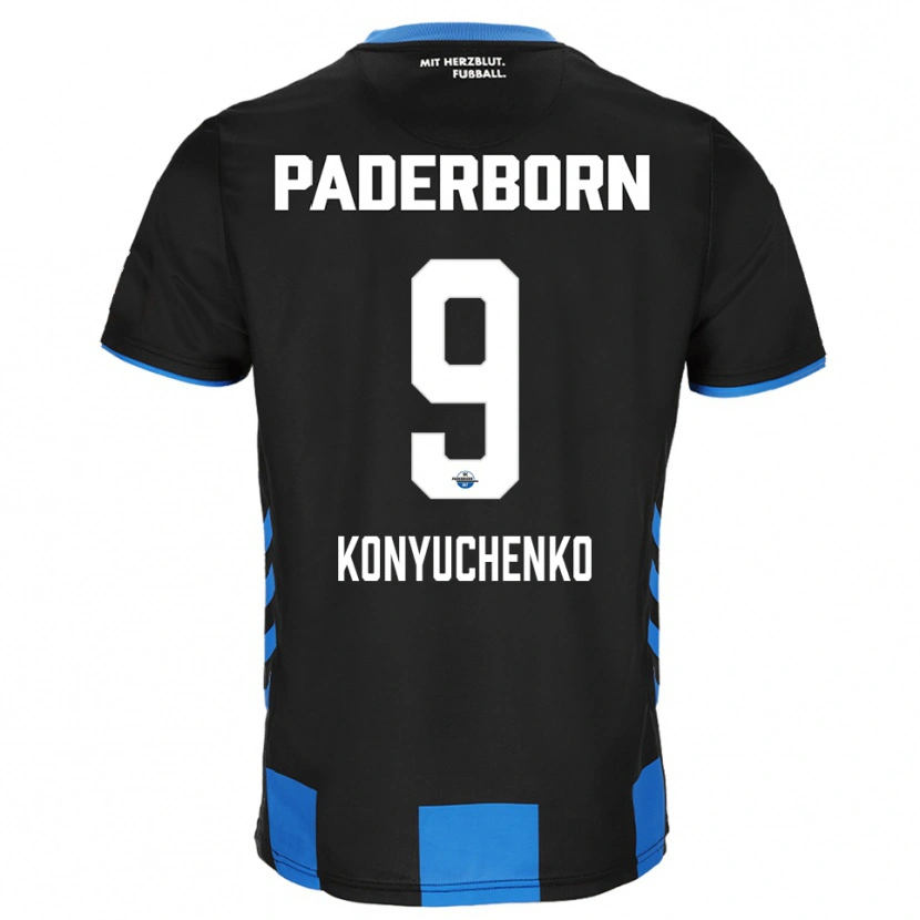 Danxen Børn Yehor Konyuchenko #9 Sort Blå Hjemmebane Spillertrøjer 2025/26 Trøje T-Shirt