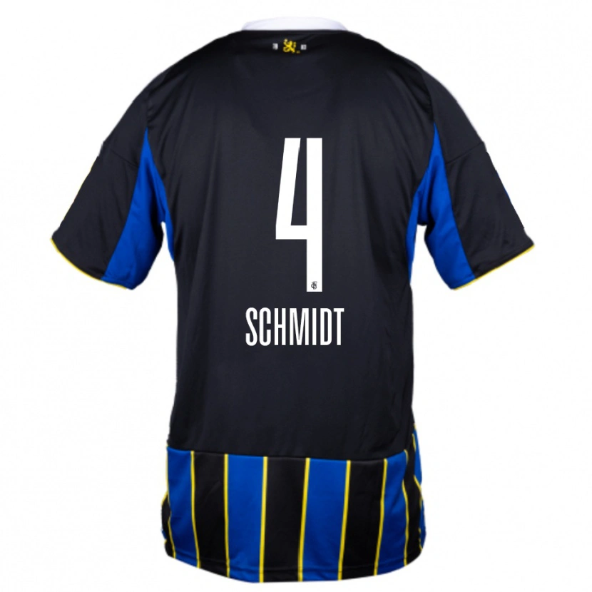Danxen Børn Louis Schmidt #4 Blå Sort Gul Hjemmebane Spillertrøjer 2025/26 Trøje T-Shirt