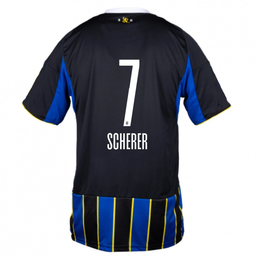 Danxen Børn Tim Scherer #7 Blå Sort Gul Hjemmebane Spillertrøjer 2025/26 Trøje T-Shirt