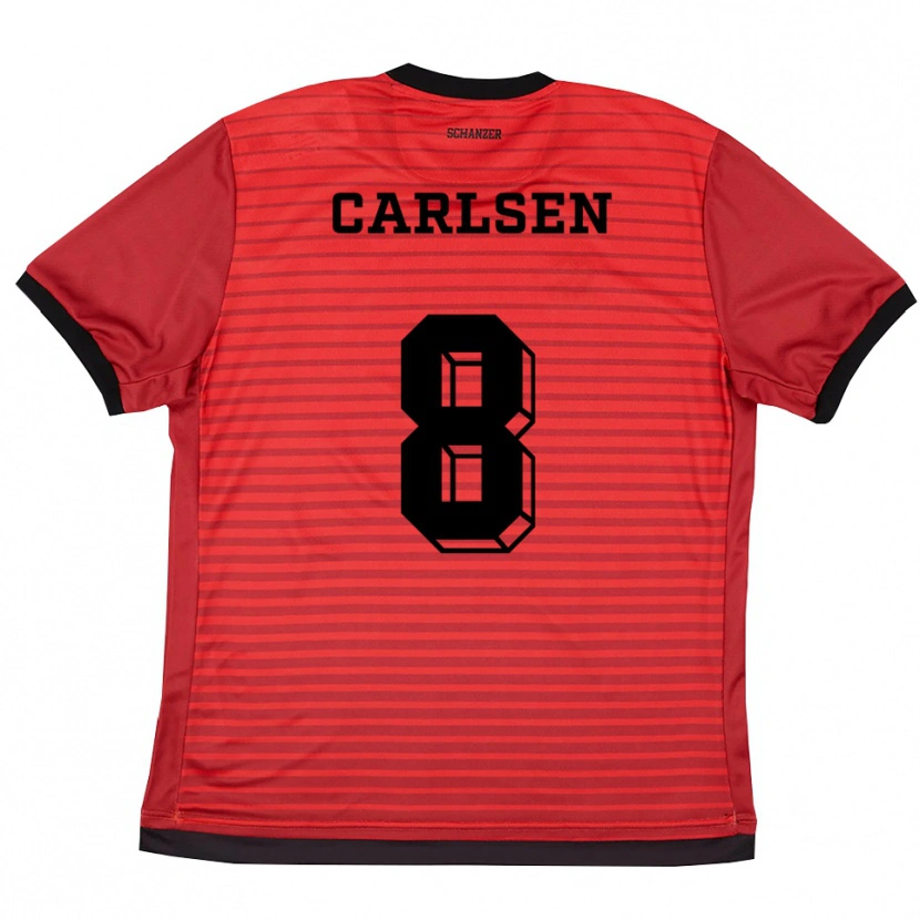 Danxen Børn Fredrik Carlsen #8 Rød Sort Hjemmebane Spillertrøjer 2025/26 Trøje T-Shirt