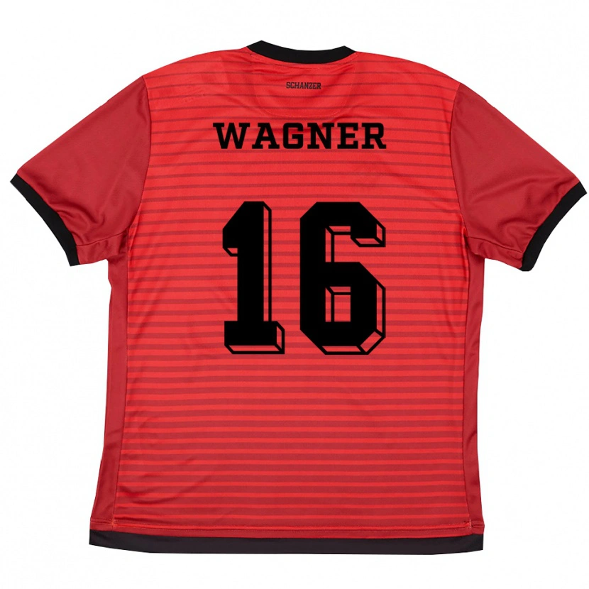 Danxen Børn Maximilian Wagner #16 Rød Sort Hjemmebane Spillertrøjer 2025/26 Trøje T-Shirt