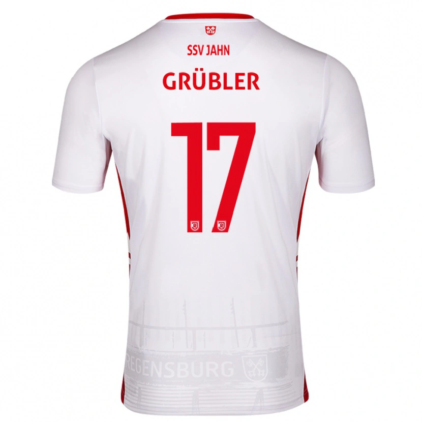 Danxen Børn David Grübler #17 Hvid Rød Hjemmebane Spillertrøjer 2025/26 Trøje T-Shirt