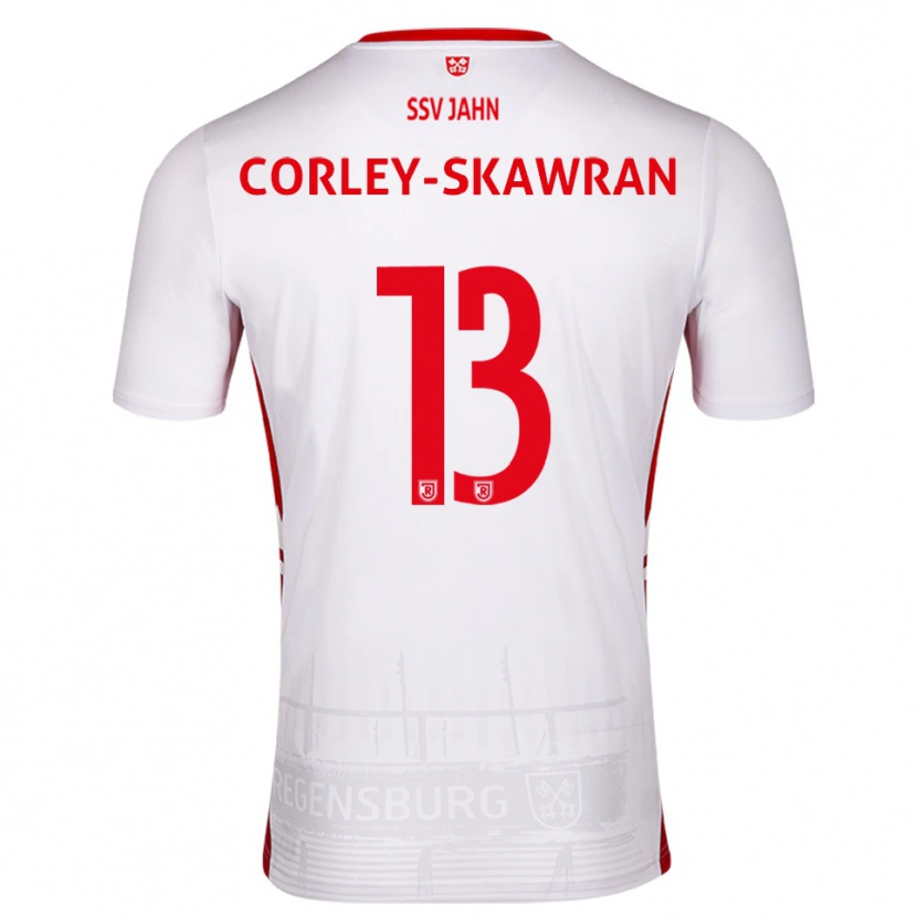 Danxen Børn Dorian Corley-Skawran #13 Hvid Rød Hjemmebane Spillertrøjer 2025/26 Trøje T-Shirt