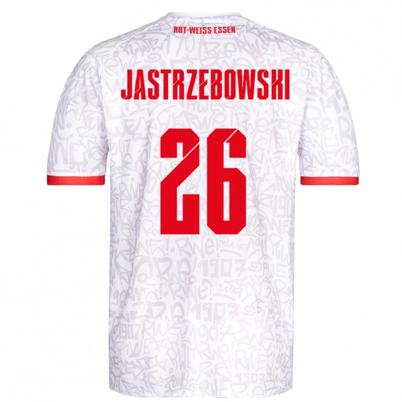 Danxen Børn Oliver Jastrzebowski #26 Hvid Rød Hjemmebane Spillertrøjer 2025/26 Trøje T-Shirt