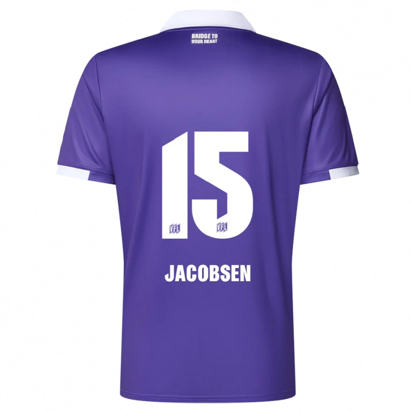 Danxen Børn Bjarke Jacobsen #15 Lilla Hvid Hjemmebane Spillertrøjer 2025/26 Trøje T-Shirt