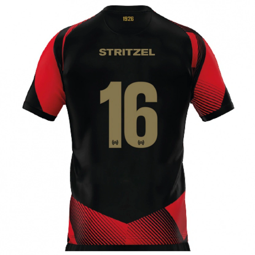 Danxen Børn Florian Stritzel #16 Sort Rød Hjemmebane Spillertrøjer 2025/26 Trøje T-Shirt