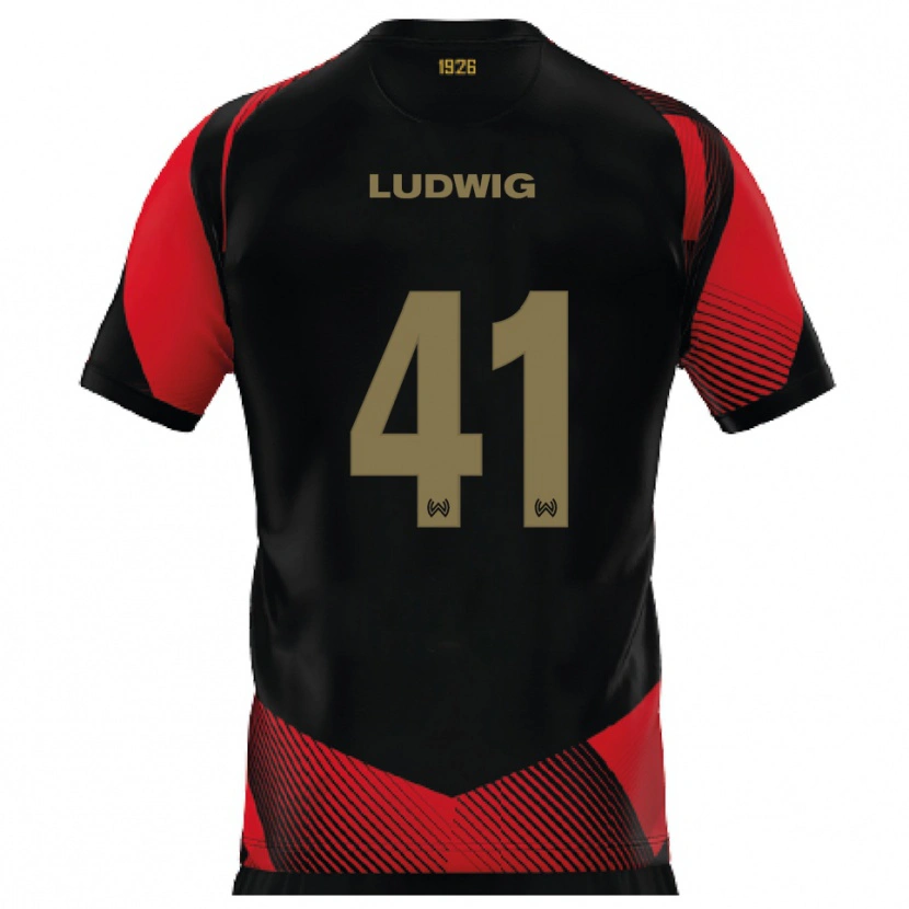 Danxen Børn Finn Ludwig #41 Sort Rød Hjemmebane Spillertrøjer 2025/26 Trøje T-Shirt