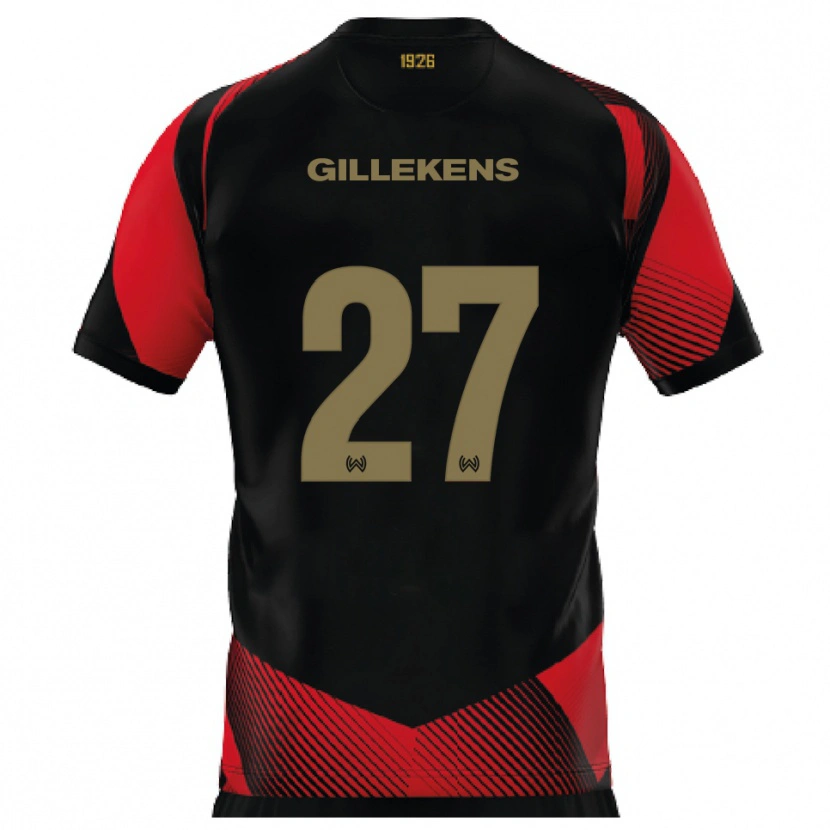 Danxen Børn Jordy Gillekens #27 Sort Rød Hjemmebane Spillertrøjer 2025/26 Trøje T-Shirt