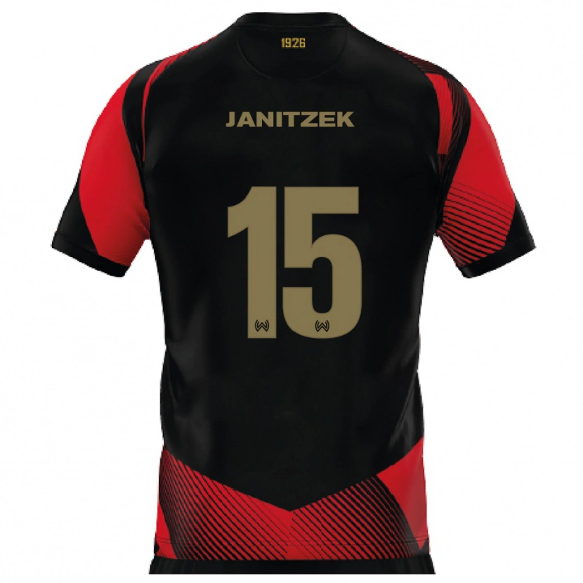 Danxen Børn Justin Janitzek #15 Sort Rød Hjemmebane Spillertrøjer 2025/26 Trøje T-Shirt