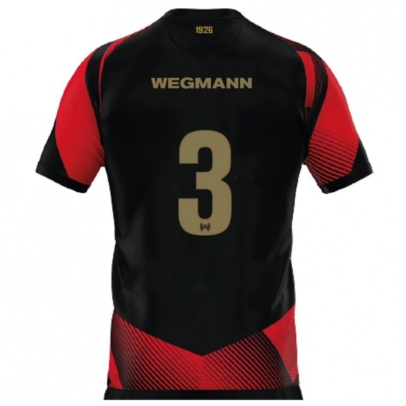 Danxen Børn Marius Wegmann #3 Sort Rød Hjemmebane Spillertrøjer 2025/26 Trøje T-Shirt