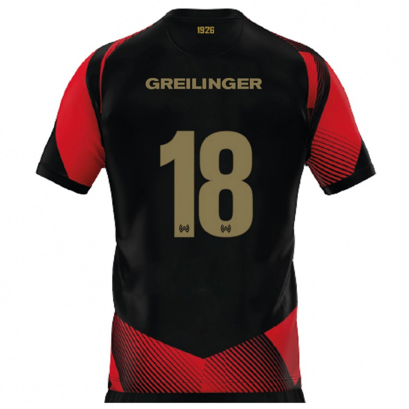 Danxen Børn Fabian Greilinger #18 Sort Rød Hjemmebane Spillertrøjer 2025/26 Trøje T-Shirt