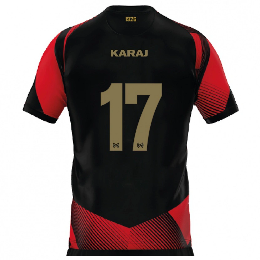 Danxen Børn Eraldo Karaj #17 Sort Rød Hjemmebane Spillertrøjer 2025/26 Trøje T-Shirt
