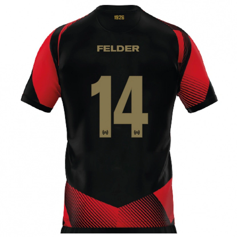 Danxen Børn Mohamed Felder #14 Sort Rød Hjemmebane Spillertrøjer 2025/26 Trøje T-Shirt