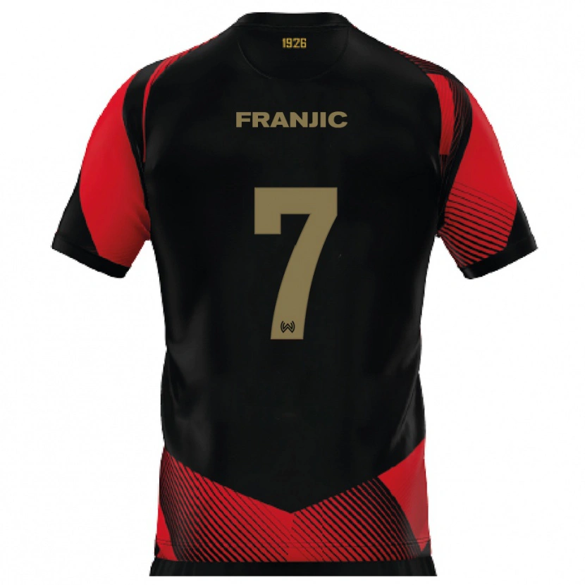 Danxen Børn Ivan Franjic #7 Sort Rød Hjemmebane Spillertrøjer 2025/26 Trøje T-Shirt