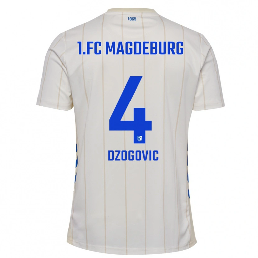 Danxen Børn Eldin Dzogovic #4 Hvid Blå Udebane Spillertrøjer 2025/26 Trøje T-Shirt