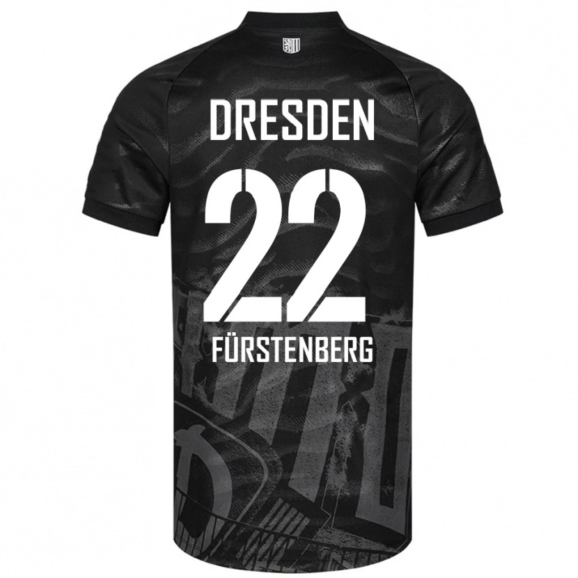 Danxen Børn Mattis Fürstenberg #22 Sort Grå Udebane Spillertrøjer 2025/26 Trøje T-Shirt